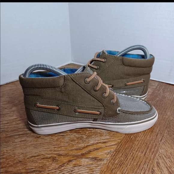 Sperry Womens Top-Sider Shoes Sz 5.5 Sequins Olive Green Hightops Lace Up. - Picture 3 of 9